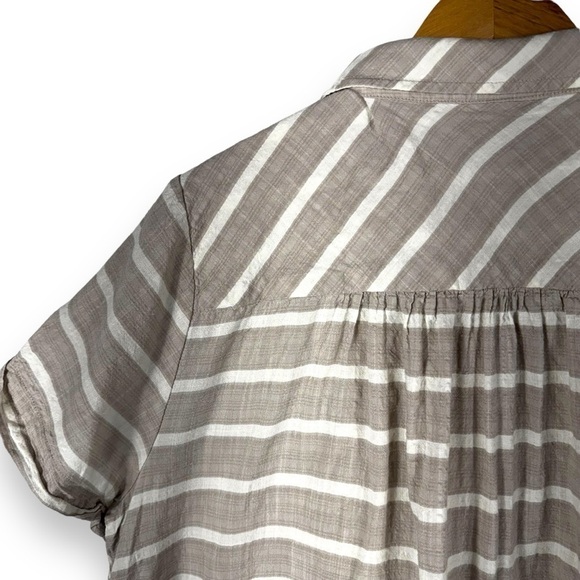 Torrid Textured Woven Button-Front Pocket Camp Shirt, Tan Stripe, Size 1/1X - Picture 11 of 14
